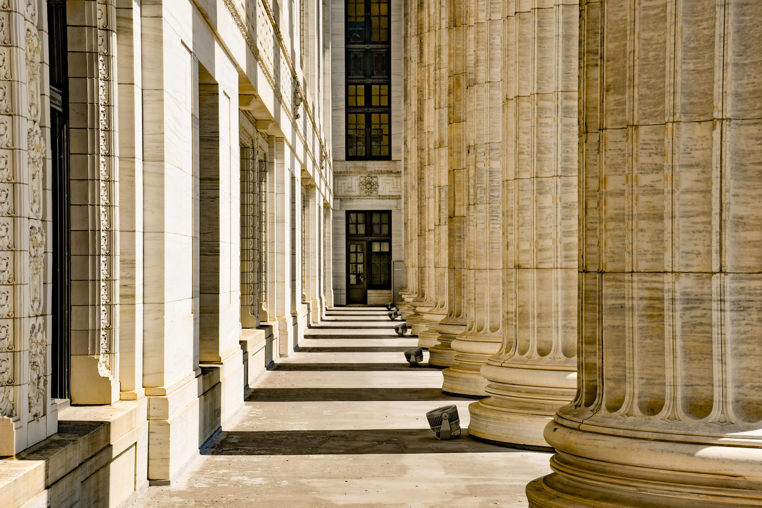 Stone colonnade walkway in Albany, New York